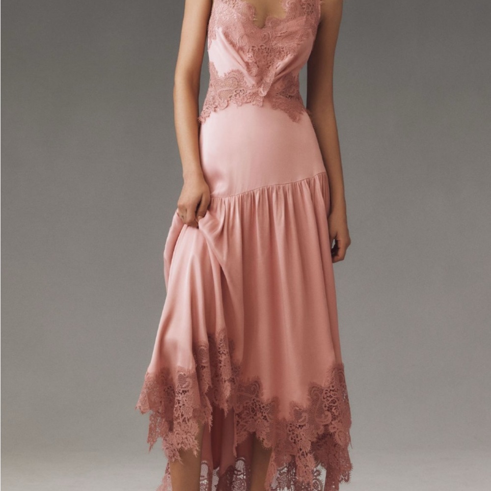 BHLDN Evelyn Lace V-neck High-low Midi Dress